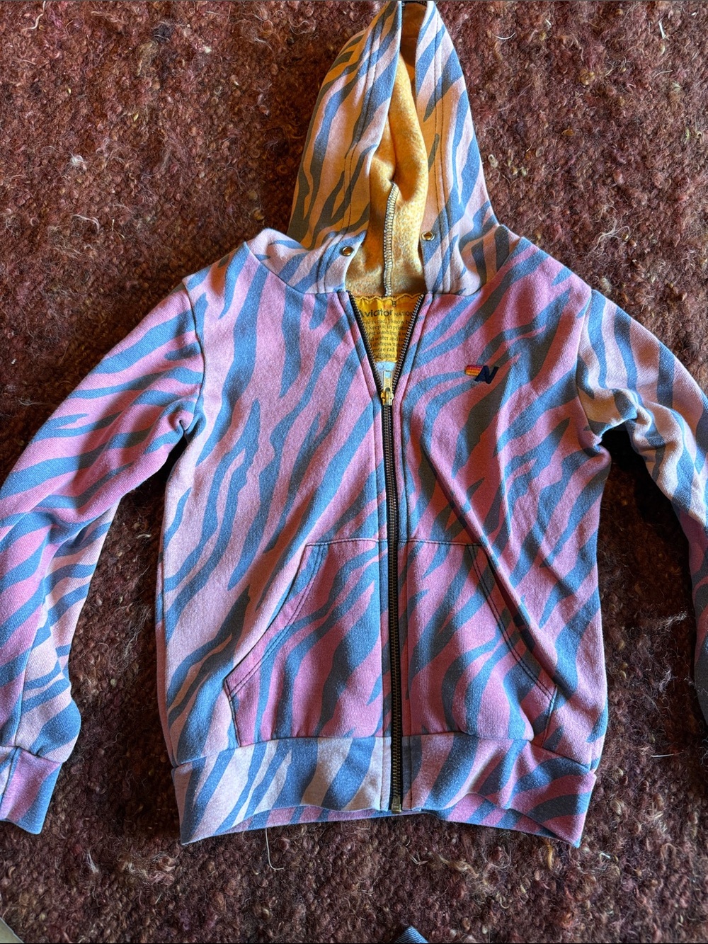 Aviator Nation Pink, Blue & Yellow Zebra Stripe Zip Hoodie